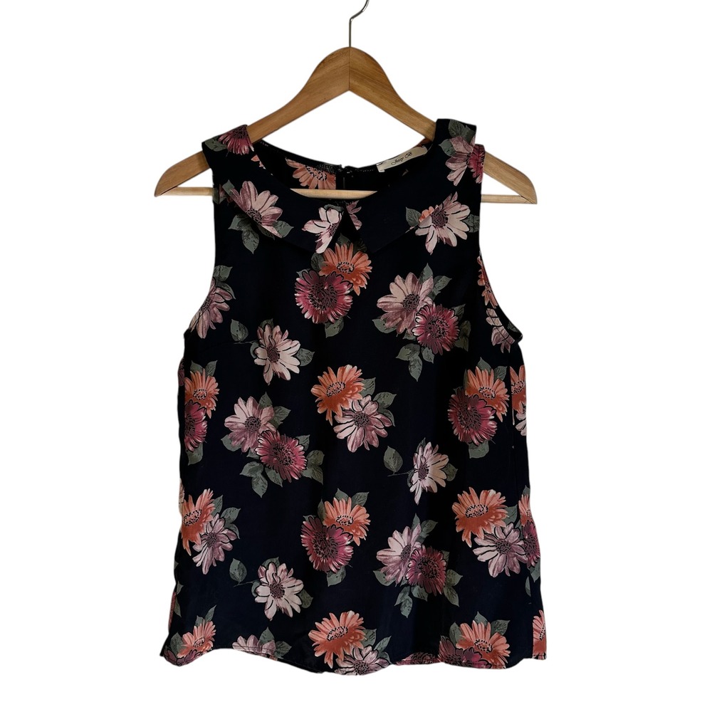 Jessy B Floral Print Top Sleeveless Blouse Peter Pan Collar‎ Casual S